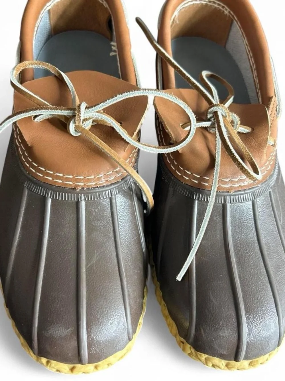 L.L. Bean Brown & Tan Waterproof Duck Shoes with Yellow Sole Iconic Classic